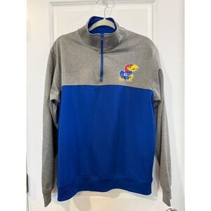 E5 Kansas Jayhawks Mens Large Quarter Zip Pullover Blue Grey NCAA Sportswear